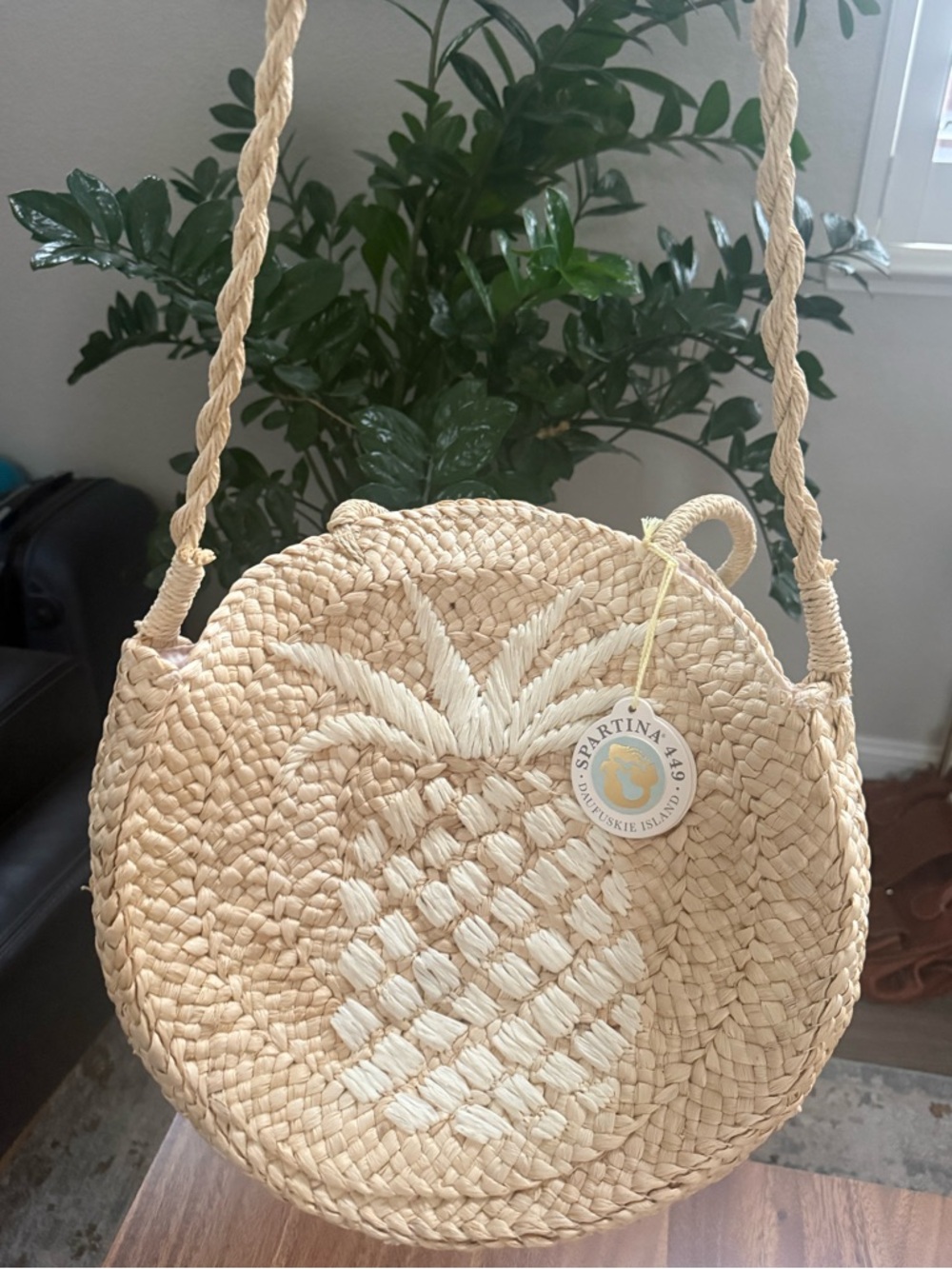 Rare NWT Spartina 449 Retreat Round Straw Tote Cabana Leaf